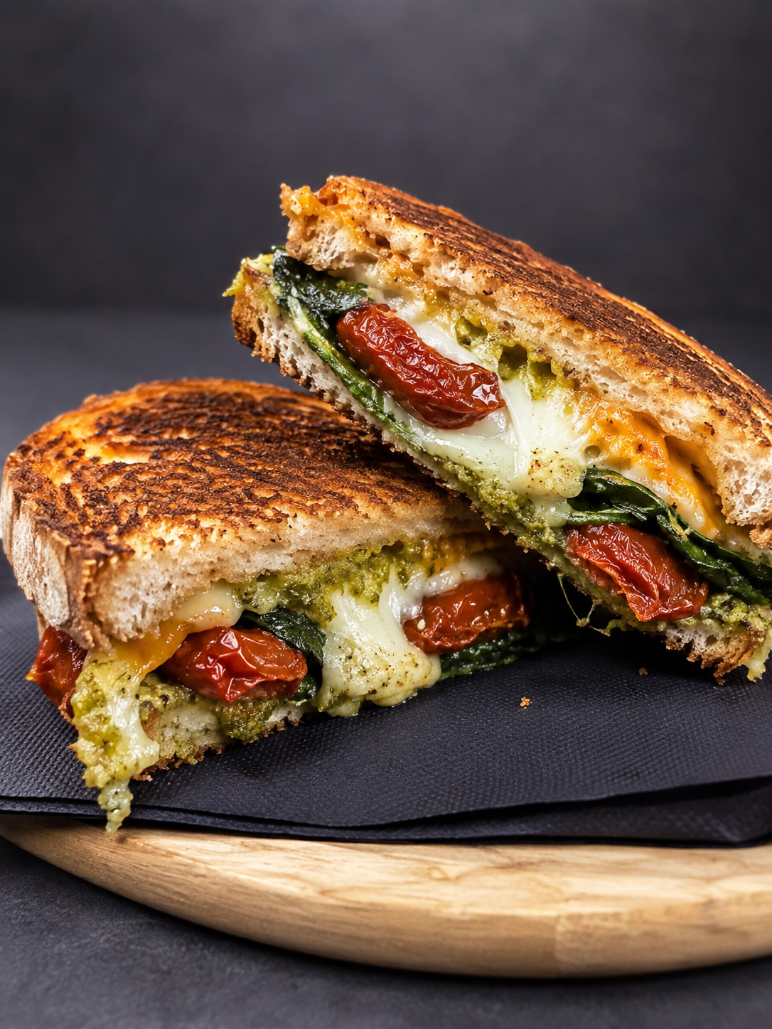 Melt tostado con pesto, tomates cherry y queso fundido — Gelerik
